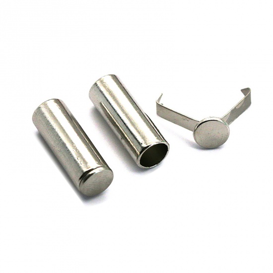 Immagine di Lega di Zinco Fibbia della corda per abbigliamento Cilindrico Tono Argento Con Chiusura 20mm , 10 Seri