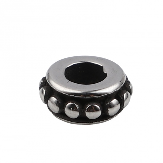 Picture of Stainless Steel Beads Round Antique Silver Color Dot 6.5mm Dia., Hole: Approx 2.8mm, 1 Piece