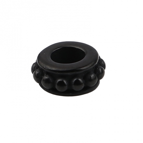 Picture of Stainless Steel Beads Round Black Dot 6.5mm Dia., Hole: Approx 2.8mm, 1 Piece