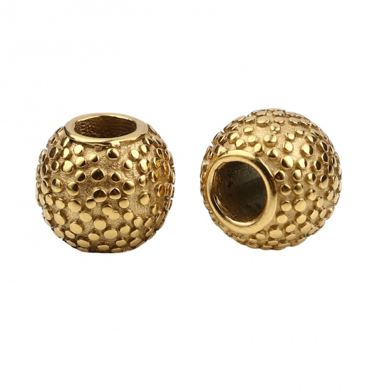 Picture of Stainless Steel Beads Drum Gold Plated Dot 11.5mm x 10mm, Hole: Approx 4.9mm, 1 Piece