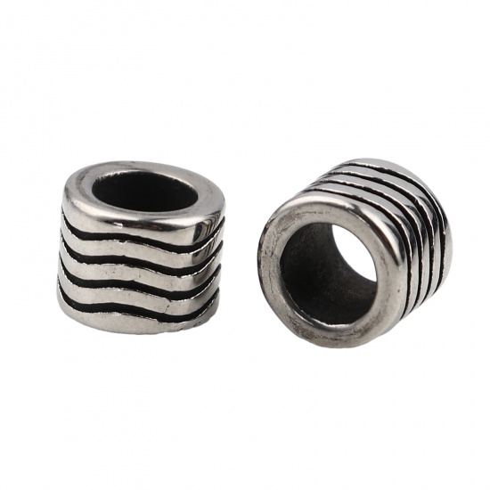 Immagine di Acciaio Inossidabile Perline Cilindrico Argento Antico Striscia 9mm x 7mm, Buco: Circa 5mm, 1 Pz