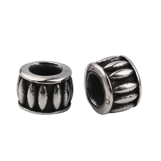 Immagine di Acciaio Inossidabile Perline Cilindrico Argento Antico 9.5mm x 7mm, Buco: Circa 5.1mm, 1 Pz