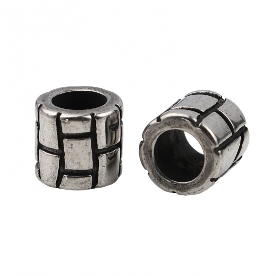 Immagine di Acciaio Inossidabile Perline Cilindrico Argento Antico Ingraticciato 10mm x 9mm, Buco: Circa 5.9mm, 1 Pz