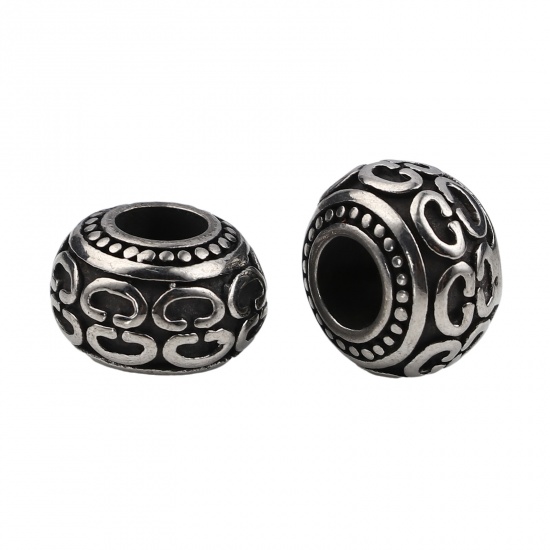 Image de Perles en Acier Inoxydable Rond Argent Vieilli Ovale env. 13mm Dia., Trou: env. 5.6mm, 1 Pièce