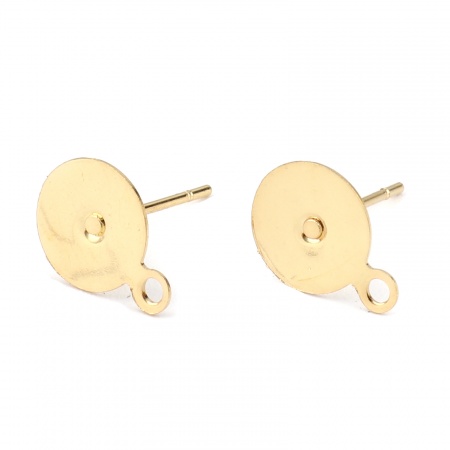 20 Stück 304 Edelstahl Ohrstecker-Ohrstecker mit Schlaufenverbinder-Zubehör Rund Vergoldet Klebbar (für 8mm) 11mm x 8mm, Drahtstärke: 0.7mm(21 Gauge)