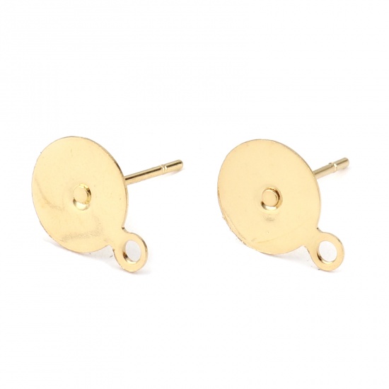 Immagine di 20 Pz 304 Acciaio Inossidabile Orecchino a Bottone per Orecchio con Accessori per Connettori ad Anello Tondo Oro Placcato Può Essere Incollato (Adatti 8mm) 11mm x 8mm, Posta/Filo Dimensione: 0.7mm(21 misura)