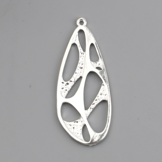 Picture of Zinc Based Alloy Insect Pendants Butterfly Animal Silver Plated Wing 54mm x 22mm, 5 PCs