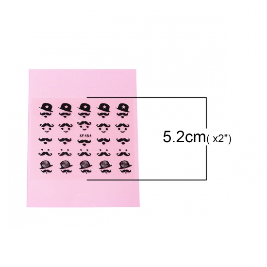Picture of PET 3D Nail Art Stickers Decoration DIY Craft Gentlemen Hat Mustache Black 63mm(2 4/8") x 52mm(2"), 1 Sheet