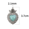 Picture of Zinc Based Alloy & Acrylic Boho Chic Bohemia Pendants Heart Antique Silver Color Green Blue Rose Flower Imitation Turquoise 37mm x 26mm, 5 PCs