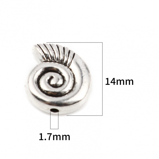 Immagine di Lega di Zinco Perline Conchiglia Argento Antico Circa 14mm x 13mm, Foro:Circa 1.7mm, 10 Pz