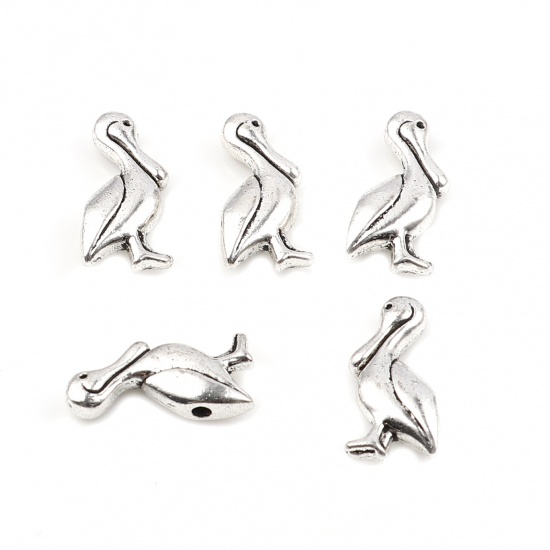 Picture of Zinc Based Alloy Spacer Beads Duck Animal Antique Silver Color About 20mm x 13mm, Hole: Approx 1.8mm, 10 PCs