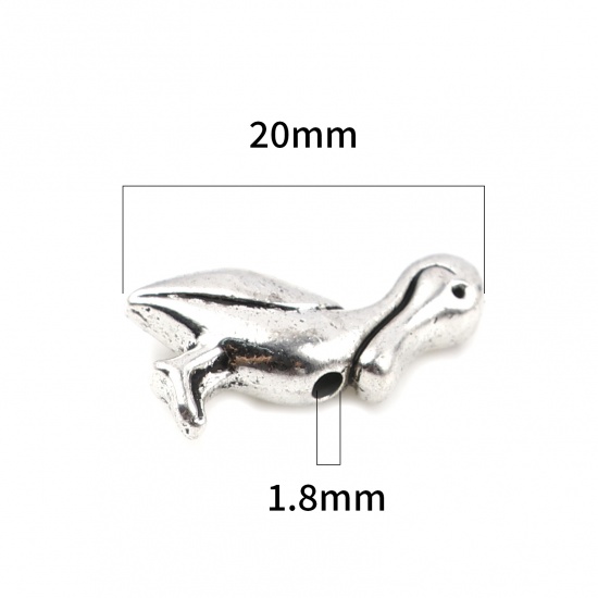 Picture of Zinc Based Alloy Spacer Beads Duck Animal Antique Silver Color About 20mm x 13mm, Hole: Approx 1.8mm, 10 PCs