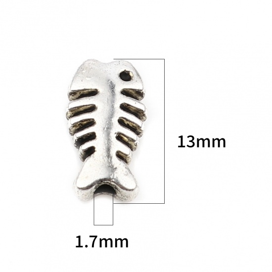 Picture of Zinc Based Alloy Spacer Beads Fish Bone Antique Silver Color About 13mm x 7mm, Hole: Approx 1.7mm, 20 PCs