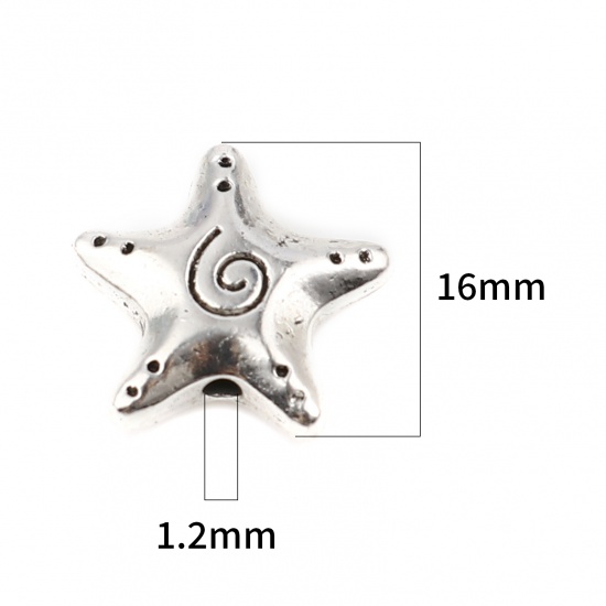 Picture of Zinc Based Alloy Ocean Jewelry Spacer Beads Star Fish Antique Silver Color About 16mm x 15mm, Hole: Approx 1.2mm, 20 PCs