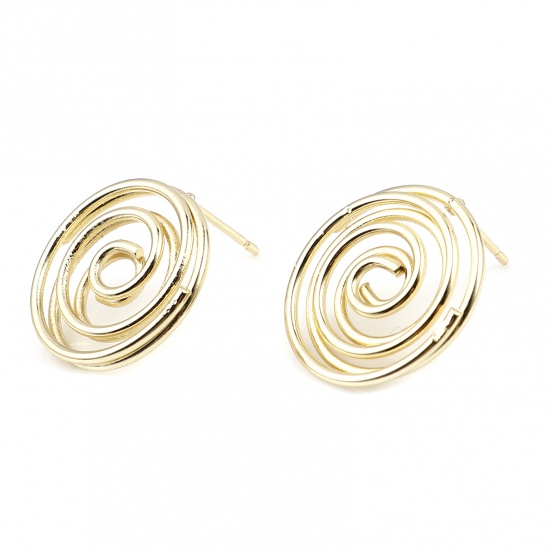 Picture of Ear Post Stud Earrings Findings Mosquito Coil Holder Gold Plated 20mm Dia., Post/ Wire Size: (21 gauge), 2 PCs
