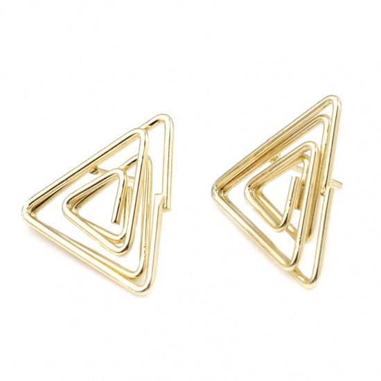 Picture of Ear Post Stud Earrings Findings Triangle Gold Plated Swirl 24mm x 22mm, Post/ Wire Size: (21 gauge), 2 PCs