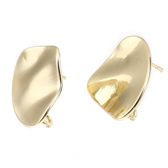 Picture of Zinc Based Alloy Ear Post Stud Earrings Findings Oval Gold Plated W/ Loop 24mm x 19mm, Post/ Wire Size: (21 gauge), 2 PCs