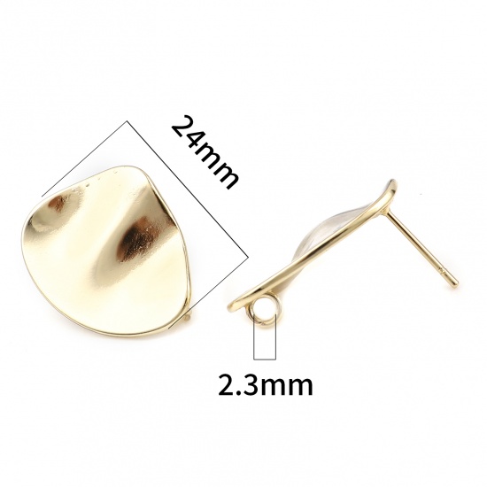 Picture of Zinc Based Alloy Ear Post Stud Earrings Findings Oval Gold Plated W/ Loop 24mm x 19mm, Post/ Wire Size: (21 gauge), 2 PCs