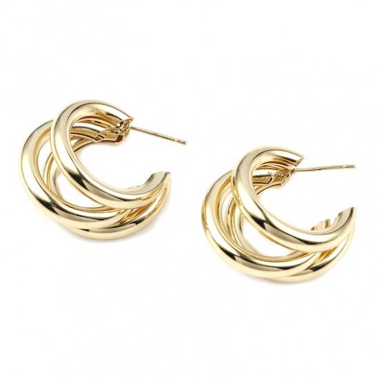 Picture of Hoop Earrings Findings Round Gold Plated 31mm x 23mm, Post/ Wire Size: (21 gauge), 2 PCs