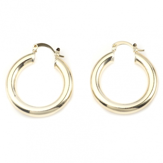 Picture of Hoop Earrings Findings Circle Ring Gold Plated 33mm x 29mm, Post/ Wire Size: (17 gauge), 2 PCs