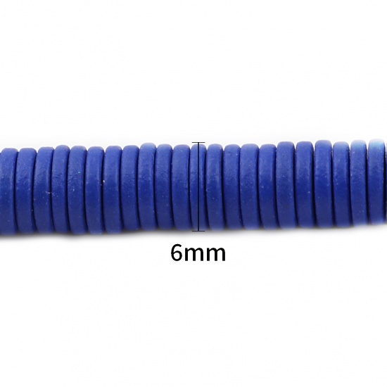 Picture of (Grade B) Hematite ( Natural ) Beads Heishi Beads Disc Beads Round Royal Blue Painted About 6mm Dia, Hole: Approx 1mm, 41cm(16 1/8") - 40.5cm(16") long, 1 Strand (Approx 340 PCs/Strand)