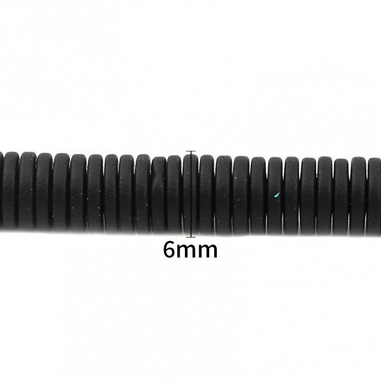 Picture of (Grade B) Hematite ( Natural ) Beads Heishi Beads Disc Beads Round Black Painted About 6mm Dia, Hole: Approx 1mm, 41cm(16 1/8") - 40.5cm(16") long, 1 Strand (Approx 340 PCs/Strand)