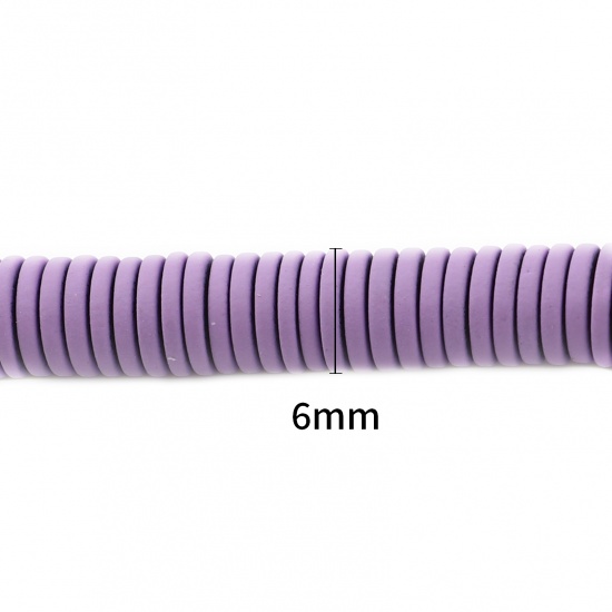 Picture of (Grade B) Hematite ( Natural ) Beads Heishi Beads Disc Beads Round Purple Painted About 6mm Dia, Hole: Approx 1mm, 41cm(16 1/8") - 40.5cm(16") long, 1 Strand (Approx 340 PCs/Strand)