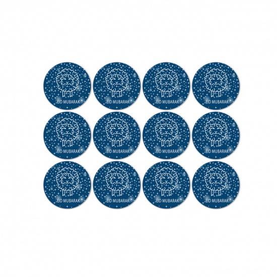 Immagine di Blue - 7# Paper Round Printed Muslim Eid Mubarak Stickers 3cm Dia., 60 PCs