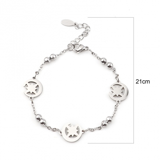 Picture of 304 Stainless Steel Galaxy Bracelets Silver Tone Half Moon Star 21cm(8 2/8") long, 1 Piece