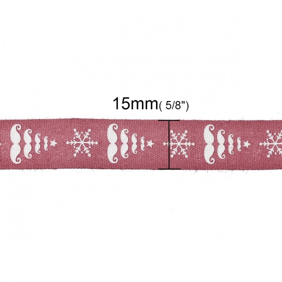 Изображение Хлопок Хлопчатобумажный мешок Белый & Красный Рождественские Снежинка С узором 15мм, 1 Рулон (Около 5 M/Рулон)