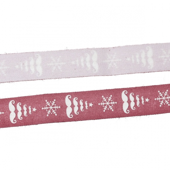 Bild von Baumwolle Band für DIY Fertigkeit Weiß & Rot Weihnachten Schneeflocke Muster, 15mm, 1 Rolle (ca. 5 M/Rolle)