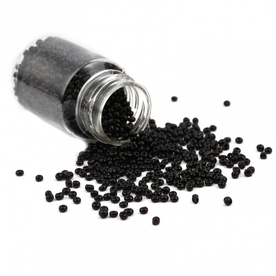 Picture of Glass Seed Seed Beads Round Black About 2mm Dia., Hole: Approx 0.7mm, 1 Bottle