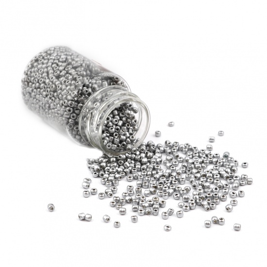 Picture of Glass Seed Seed Beads Round Silver Color About 2mm Dia., Hole: Approx 0.7mm, 1 Bottle