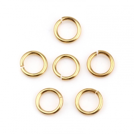 Immagine di 50 Pz 7mm Dia, 0.9mm(19 misura) 304 Acciaio Inossidabile Aperto Stile Anello di Salto Oro Placcato Tondo
