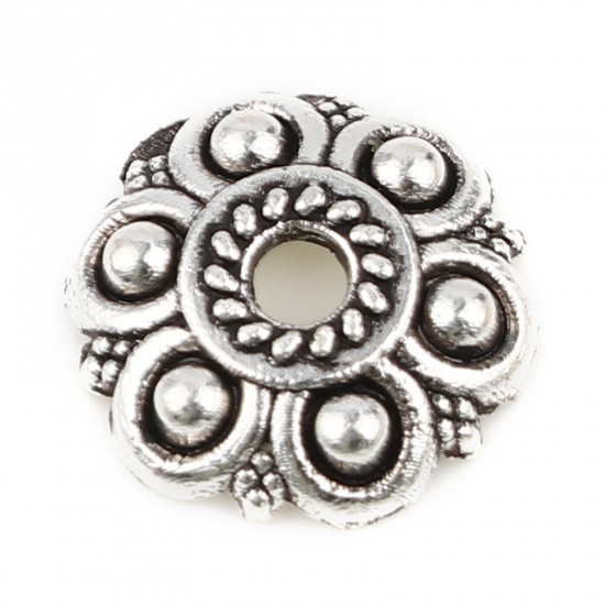 Picture of Zinc Based Alloy Beads Caps Flower Antique Silver Color (Fit Beads Size: 12mm Dia.) 12mm x 12mm, 50 PCs