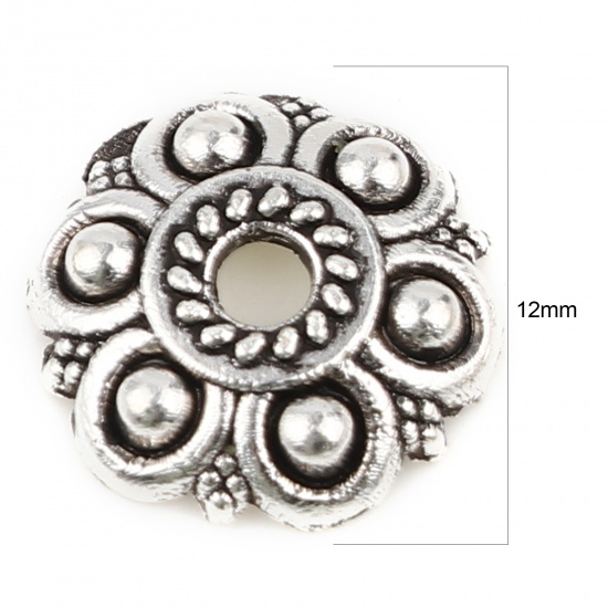 Immagine di Lega di Zinco Coppette Copriperla Fiore Argento Antico (Addetti 12mm Perline) 12mm x 12mm, 50 Pz