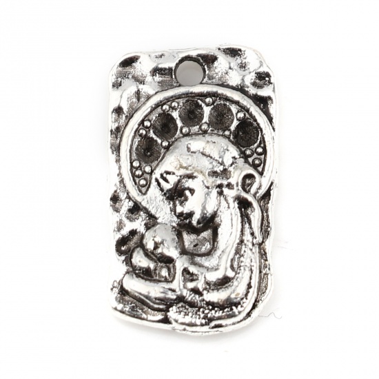 Picture of Zinc Based Alloy Religious Charms Rectangle Antique Silver Color Virgin Mary 17mm x 10mm, 30 PCs