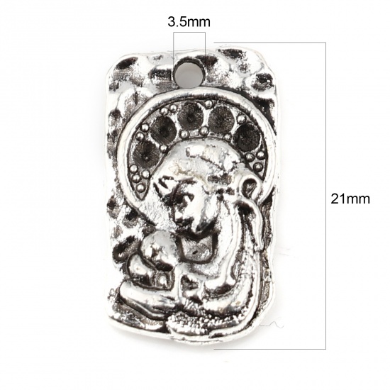 Picture of Zinc Based Alloy Religious Charms Rectangle Antique Silver Color Virgin Mary 17mm x 10mm, 30 PCs