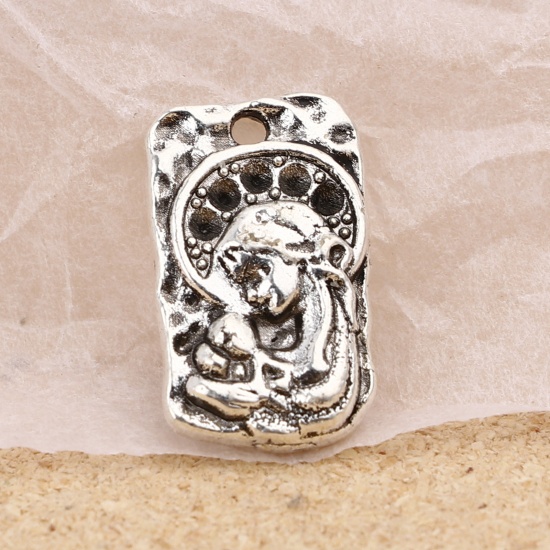 Picture of Zinc Based Alloy Religious Charms Rectangle Antique Silver Color Virgin Mary 17mm x 10mm, 30 PCs