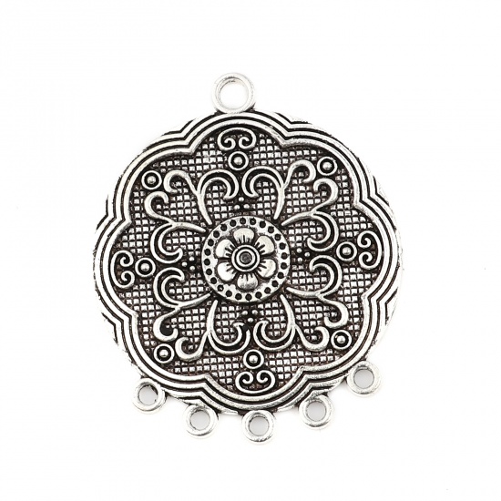 Picture of Zinc Based Alloy Chandelier Connectors Flower Antique Silver Color 57mm x 47mm, 5 PCs