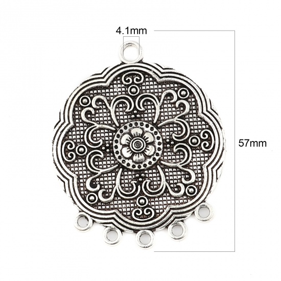 Picture of Zinc Based Alloy Chandelier Connectors Flower Antique Silver Color 57mm x 47mm, 5 PCs