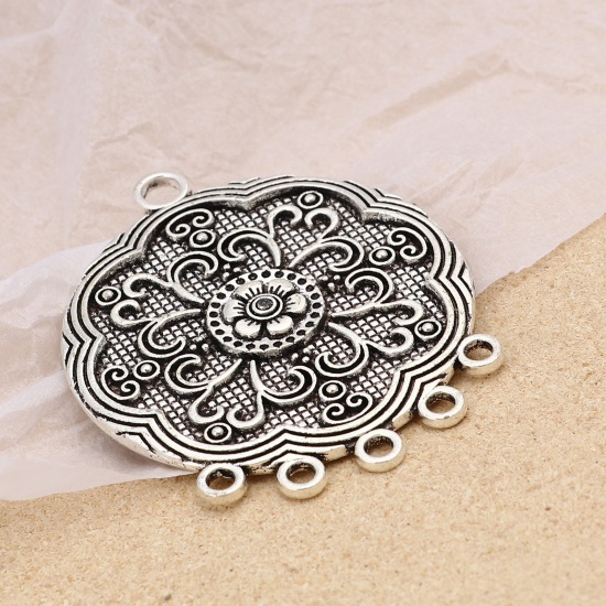 Picture of Zinc Based Alloy Chandelier Connectors Flower Antique Silver Color 57mm x 47mm, 5 PCs