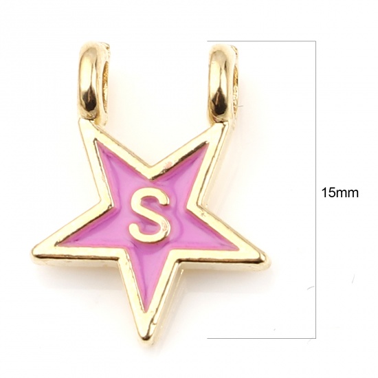 Picture of Zinc Based Alloy Charms Star Gold Plated Pale Lilac Initial Alphabet/ Capital Letter Message " S " Enamel 15mm x 11mm, 10 PCs