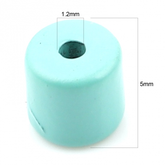 Picture of Zinc Based Alloy Enamel Spacer Beads Heishi Beads Disc Beads Cylinder Cyan About 5mm x 4mm, Hole: Approx 1.2mm, 20 PCs
