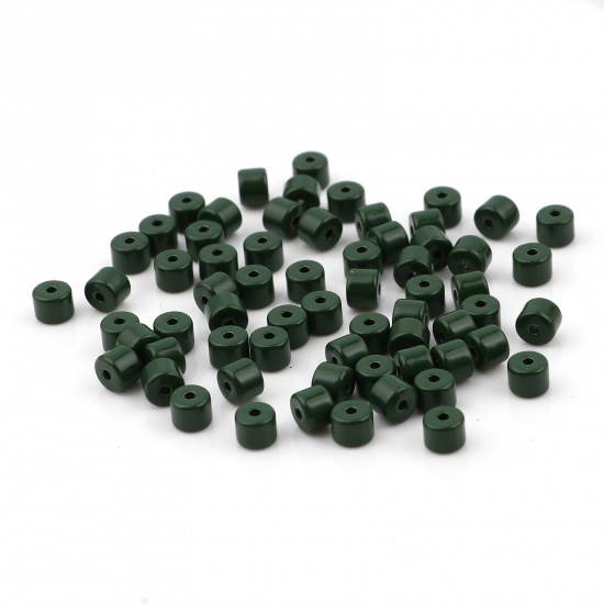Immagine di Lega di Zinco Smalto Perline Cilindrico Verde Scuro Circa 5mm x 4mm, Foro:Circa 1.2mm, 20 Pz