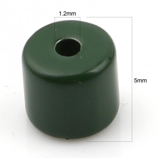 Immagine di Lega di Zinco Smalto Perline Cilindrico Verde Scuro Circa 5mm x 4mm, Foro:Circa 1.2mm, 20 Pz