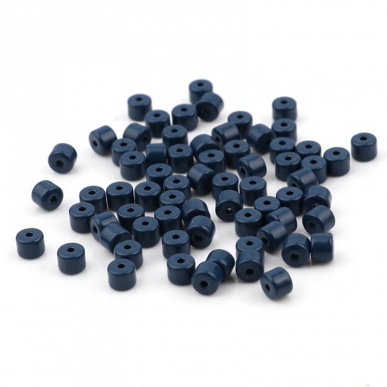 Imagen de Zamak Esmalte Cuentas Cilíndrico Azul Oscuro Aprox 5mm x 4mm, Agujero: Aprox 1.2mm, 20 Unidades