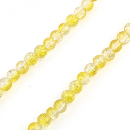 Picture of Glass Beads Round Yellow Transparent Crack About 6mm Dia, Hole: Approx 1.1mm, 73.5cm - 73cm long, 1 Strand (Approx 128 PCs/Strand)