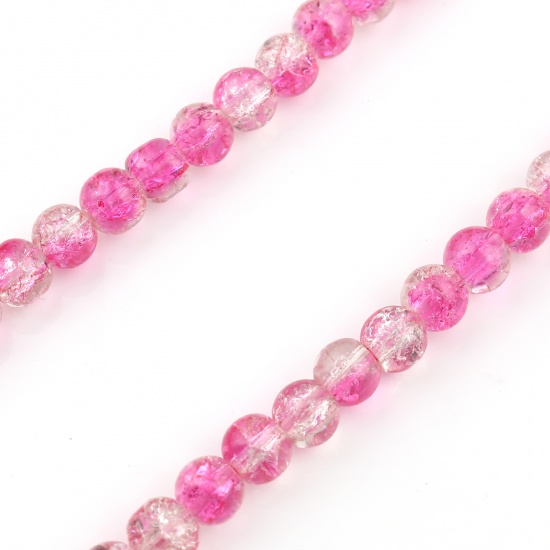 Picture of Glass Beads Round Pink Transparent Crack About 6mm Dia, Hole: Approx 1.1mm, 73.5cm - 73cm long, 1 Strand (Approx 128 PCs/Strand)