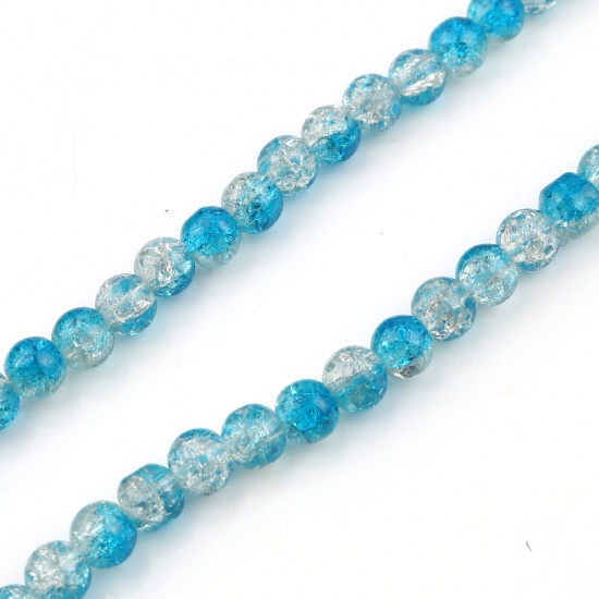 Picture of Glass Beads Round Lake Blue Transparent Crack About 6mm Dia, Hole: Approx 1.1mm, 73.5cm - 73cm long, 1 Strand (Approx 128 PCs/Strand)
